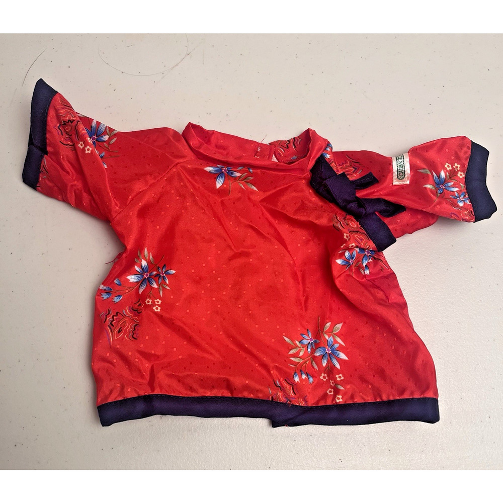 Vintage Coleco Cabbage Patch Kids Oriental Red Silk Flower Print Shirt Top Set - Picture 3 of 11